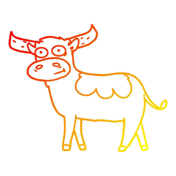 Тёплая градиентная линия рисования мультяшного быка — стоковый вектор