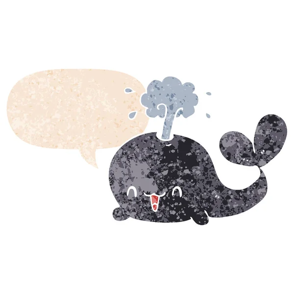 Baleine de dessin animé et bulle de parole dans un style texturé rétro — Image vectorielle