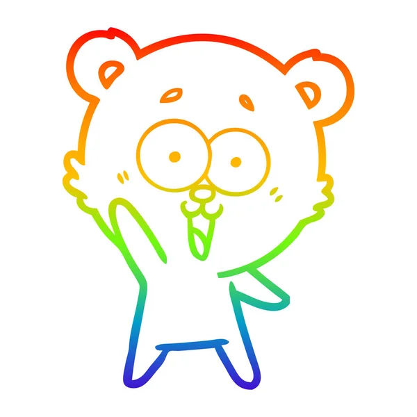 Rainbow gradient line drawing waving teddy  bear cartoon — Stock Vector