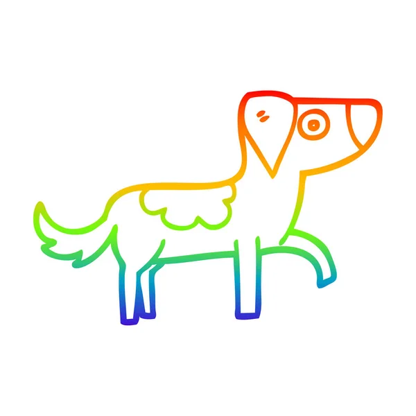 Regenbogen-Gradienten-Linie Zeichnung Cartoon glücklicher Hund — Stockvektor