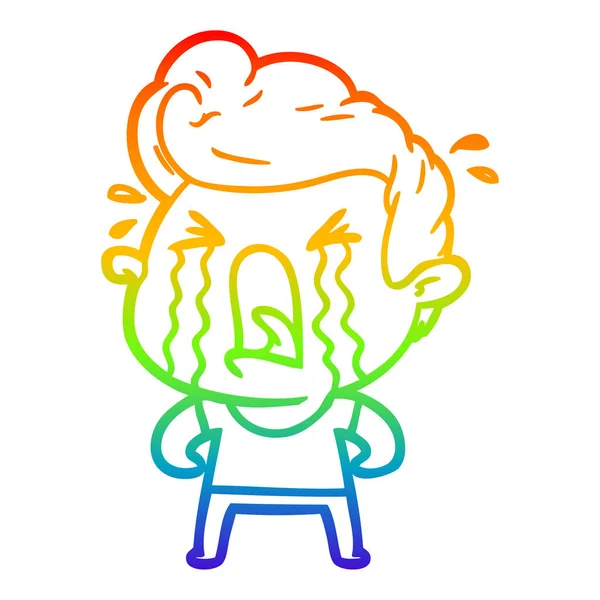 Arco iris gradiente línea dibujo dibujos animados llorando hombre — Vector de stock