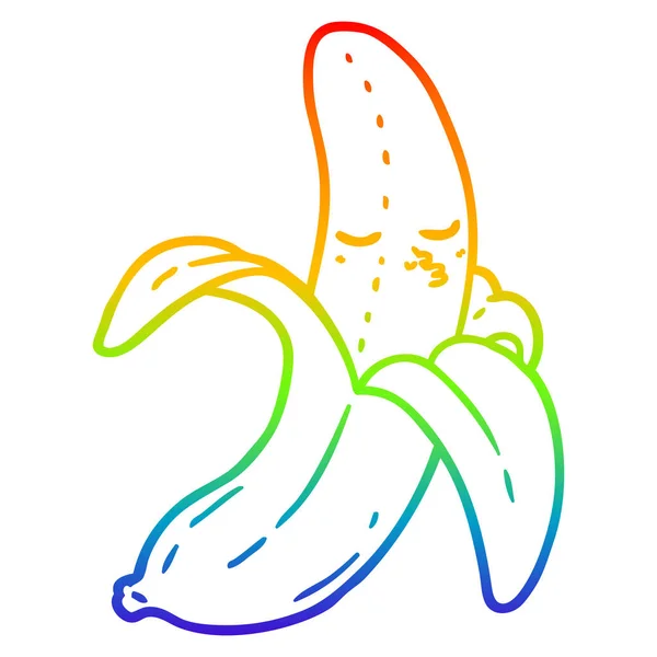 Arco iris gradiente línea dibujo dibujos animados plátano — Vector de stock