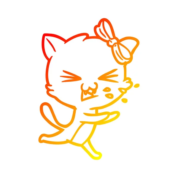 Warme kleurovergang lijntekening cartoon kat — Stockvector