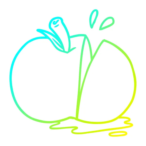 Línea de gradiente frío dibujo de dibujos animados en rodajas de manzana — Vector de stock