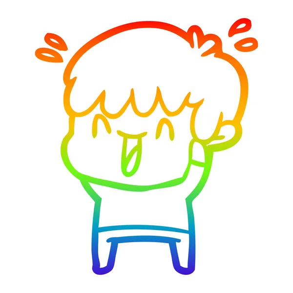 Rainbow gradient line drawing cartoon laughing boy — Stock Vector