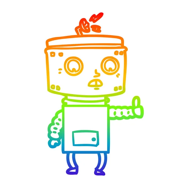 虹のグラデーションライン描画漫画ロボット — ストックベクタ