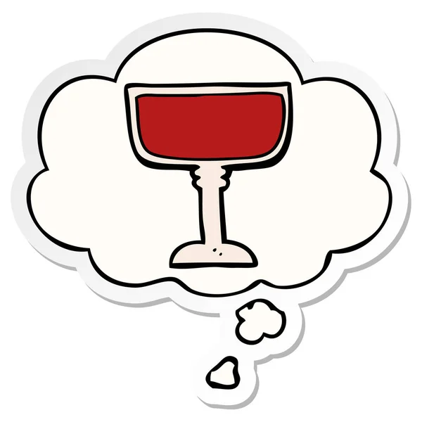 Cartoon kieliszek do wina i bańki myśli jak drukowane naklejki — Wektor stockowy