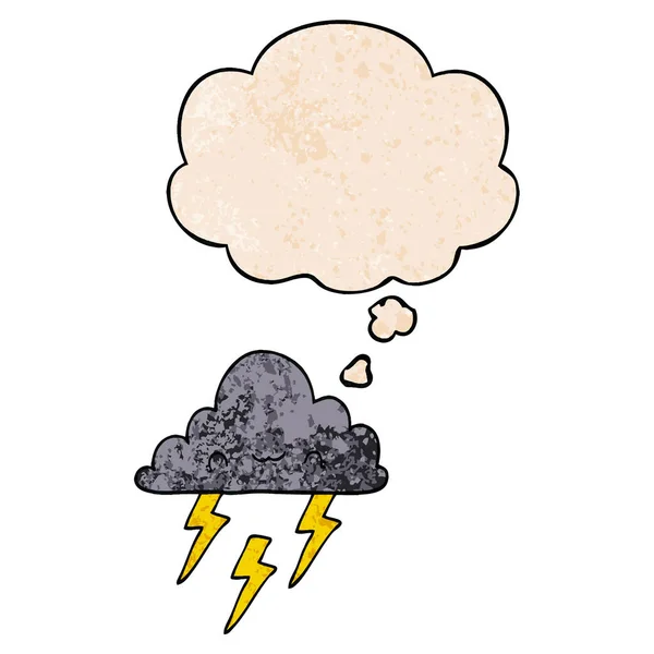 Nube de tormenta de dibujos animados y burbuja de pensamiento en patrón de textura grunge — Archivo Imágenes Vectoriales