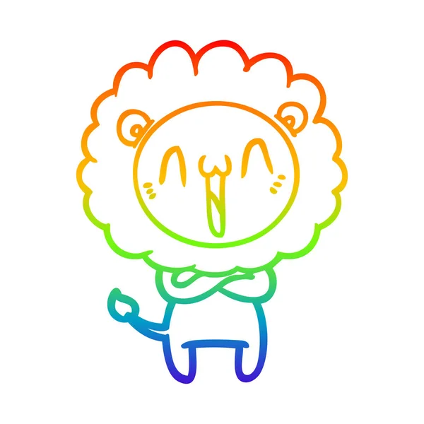 Regenboog gradiënt lijntekening gelukkig cartoon Leeuw — Stockvector