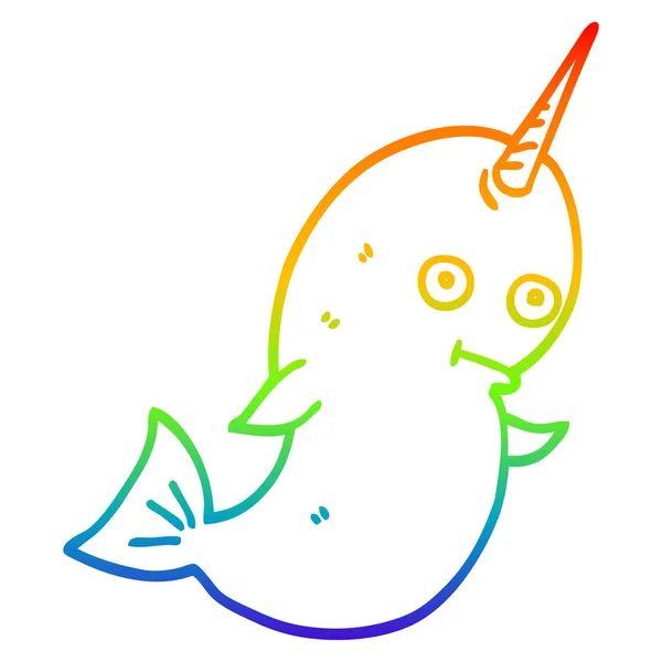 Arco-íris linha gradiente desenho cartoon narval branco —  Vetores de Stock