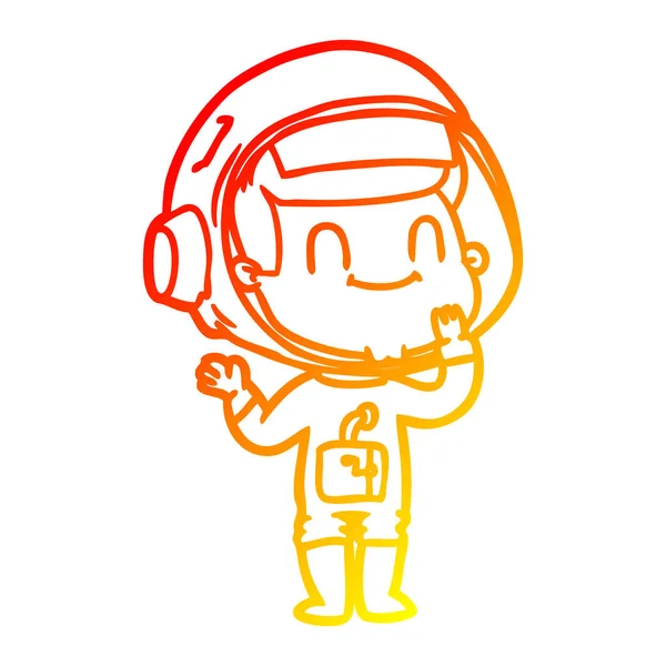 Línea de gradiente caliente dibujo dibujos animados feliz astronauta hombre — Vector de stock