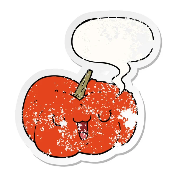 Karikatür kabak ve konuşma balcığı sıkıntılı etiket — Stok Vektör