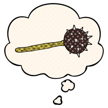 çizgi roman tarzında karikatür ortaçağ topuz ve düşünce balonu