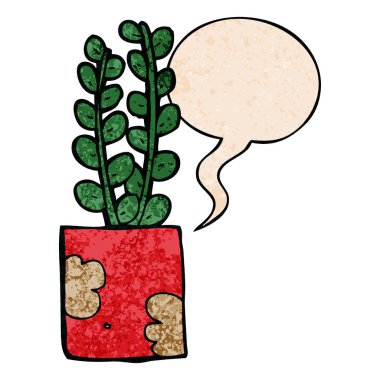 retro doku tarzında karikatür bitki ve konuşma balonu