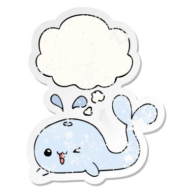 karikatür balina ve sıkıntılı yıpranmış etiket olarak kabarcık düşünce