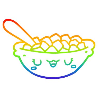 gökkuşağı degrade çizgi mısır gevreği sevimli karikatür kase çizim