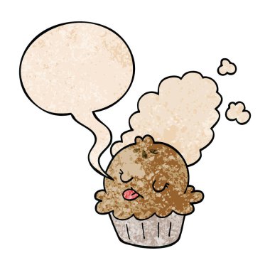 retro doku tarzında sevimli karikatür pasta ve konuşma balonu