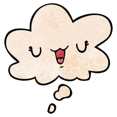 sevimli mutlu karikatür yüz ve grunge doku pat düşünce balonu