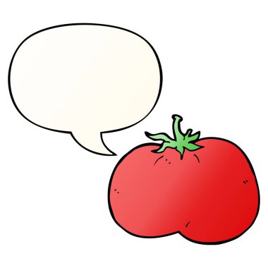 düzgün degrade tarzında karikatür domates ve konuşma balonu