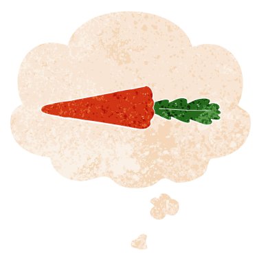 retro dokulu tarzında karikatür havuç ve düşünce balonu