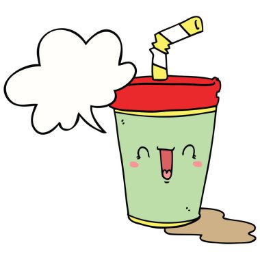 sevimli karikatür soda ve konuşma balonu