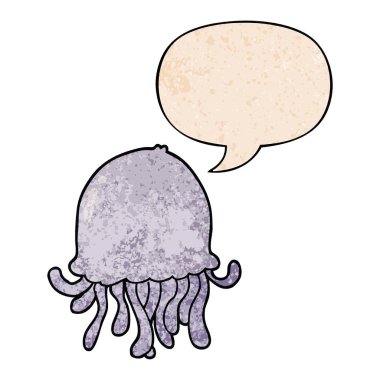 retro doku tarzında karikatür denizanası ve konuşma balonu