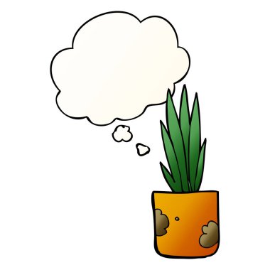 karikatür ev bitki ve pürüzsüz degrade tarzında kabarcık düşünce