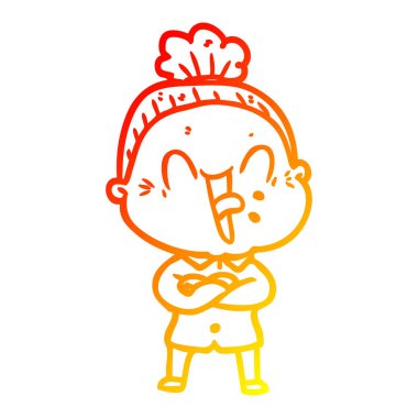 sıcak degrade çizgi çizim karikatür mutlu yaşlı kadın