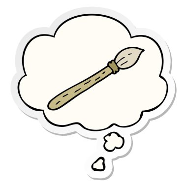 karikatür paintbrush ve baskılı bir etiket olarak kabarcık düşünce