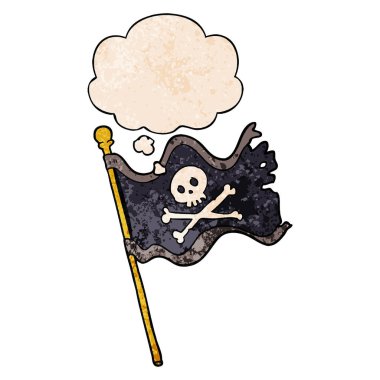 karikatür korsan bayrağı ve grunge doku desen düşünce balonu