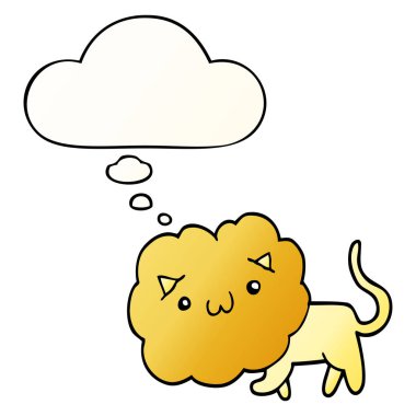 sevimli karikatür aslan ve pürüzsüz degrade tarzında kabarcık düşünce