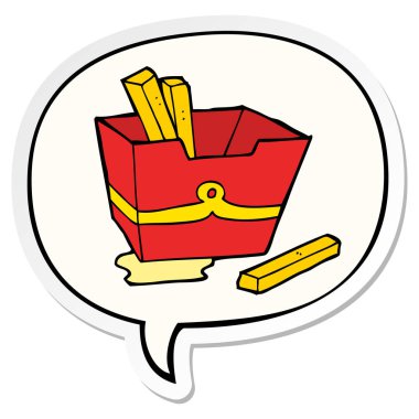 patates kızartması ve konuşma kabarcık etiket karikatür kutusu