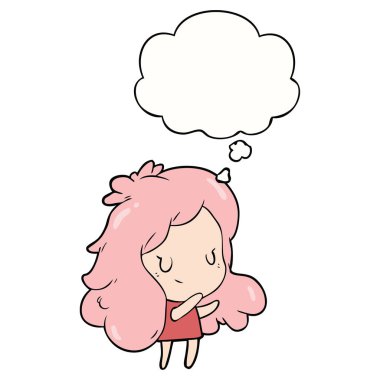karikatür kız ve düşünce balonu