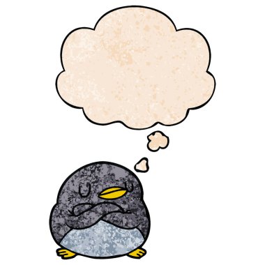karikatür penguen ve grunge doku desen sty düşünce balonu