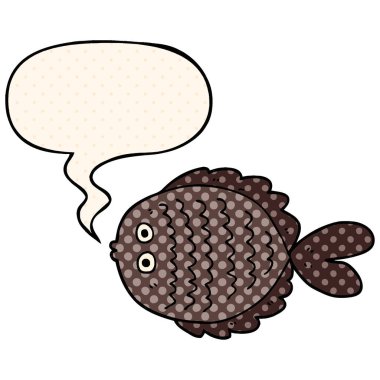 çizgi roman tarzında çizgi film düz balık ve konuşma balonu