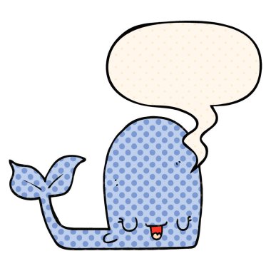 çizgi roman tarzında karikatür mutlu balina ve konuşma balonu
