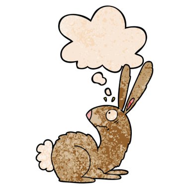 çizgi film ürkmüş tavşan tavşan ve grunge textu içinde kabarcık düşünce