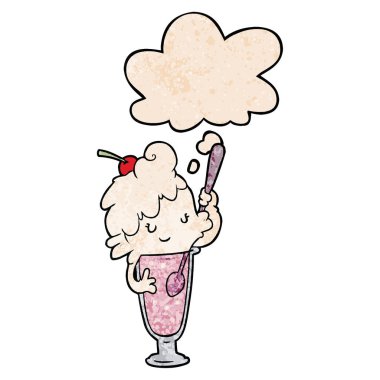 karikatür dondurma soda kız ve grunge doku da kabarcık düşünce