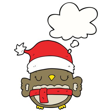 sevimli noel baykuş ve düşünce balonu