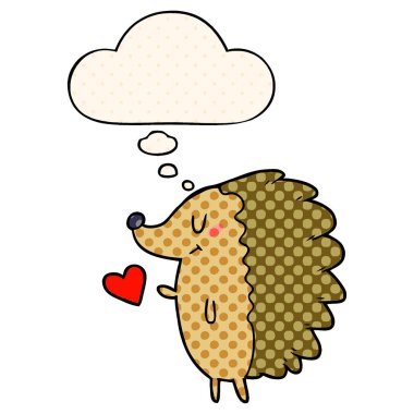 sevimli karikatür kirpi ve çizgi roman tarzında kabarcık düşünce