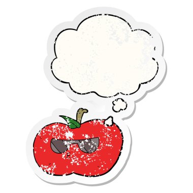 karikatür serin elma ve sıkıntılı bir yıpranmış sopa olarak kabarcık düşündüm