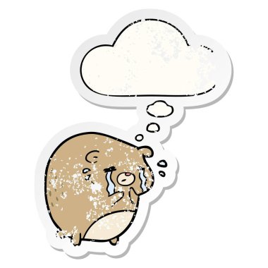 çizgi film ağlayan ayı ve sıkıntılı yıpranmış stic olarak kabarcık düşünce