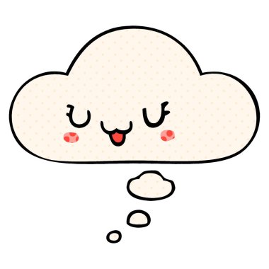 sevimli mutlu karikatür yüz ve çizgi roman tarzında kabarcık düşünce