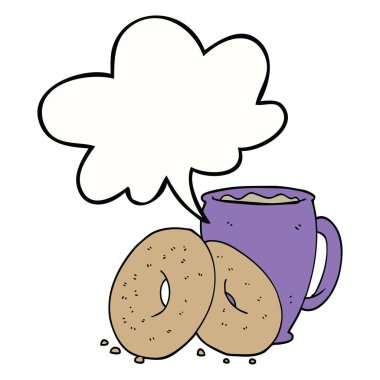 karikatür kahve ve çörekler ve konuşma balonu