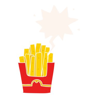 retro tarzıkarikatür abur cubur kızartması ve konuşma balonu