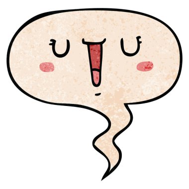 retro doku tarzında mutlu karikatür yüz ve konuşma balonu