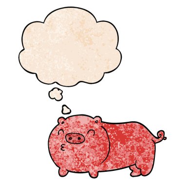 karikatür domuz ve grunge doku desen tarzında düşünce balonu