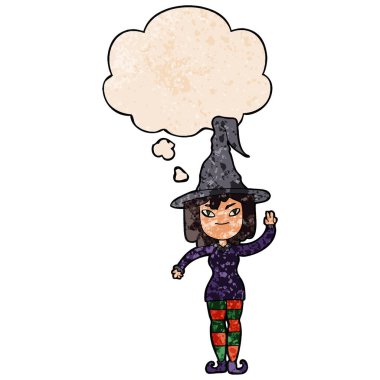 karikatür cadı ve grunge doku desen tarzında düşünce balonu