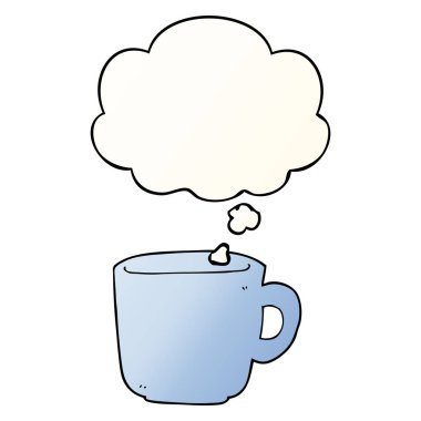 karikatür kahve fincanı ve pürüzsüz degrade tarzında düşünce balonu