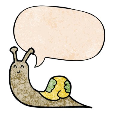 retro doku tarzında sevimli karikatür salyangoz ve konuşma balonu